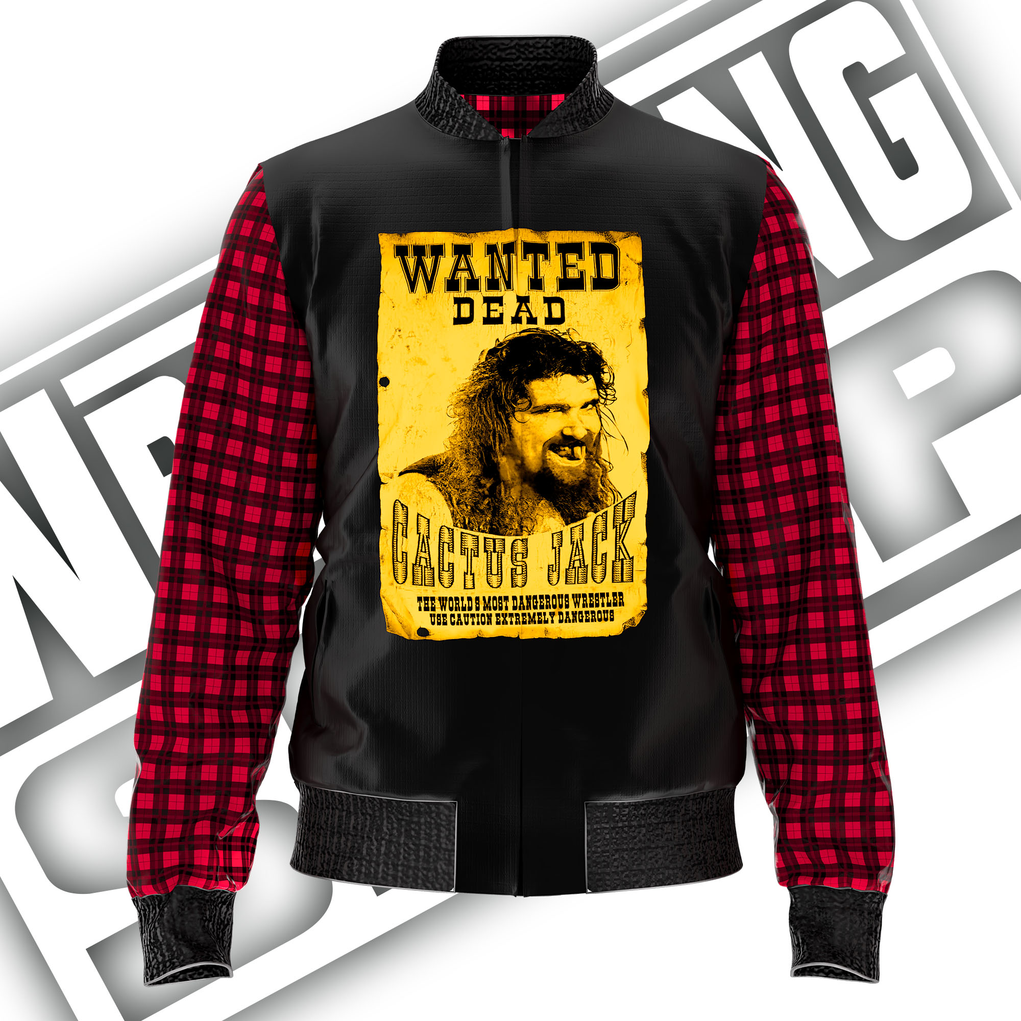 Shop the black polyester cactus jack wrestling jacket | retro featuring the retro design, giving the outerwear a wrestling-focused look for colder events