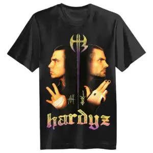 Hardyz forever. Own the iconic Hardy Boyz Vintage WWF Attitude Era shirt — featuring dual portraits, 100% black cotton comfort, and authentic tag team style. Available exclusively at Shop Wrestling Network.