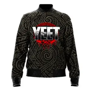 Shop the official-style Jey Uso YEET bomber jacket featuring Samoan tattoo artwork, zip-front bomber fit, and unisex sizing. A must-have for WWE and Bloodline fans.