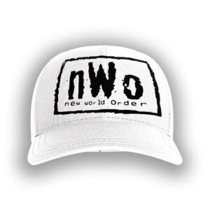Rep the nWo for life with this white adjustable trucker hat. Featuring the black New World Order logo, it’s perfect for 90s wrestling fans and collectors.