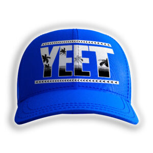 WWE-inspired blue Jey Uso YEET hat with palm-print artwork and a snapback fit. Perfect for collectors, wrestling fans, and YEET movement supporters.