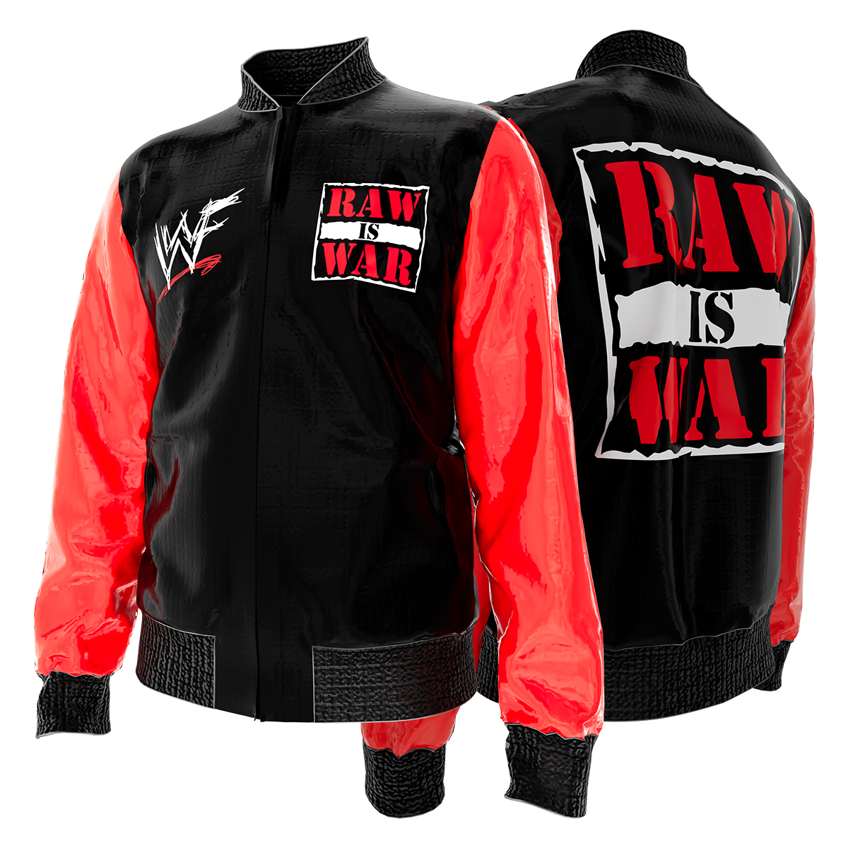 Shop the black/red polyester raw is war wrestling jacket | attitude era featuring the attitude era design, giving the outerwear a wrestling-focused look