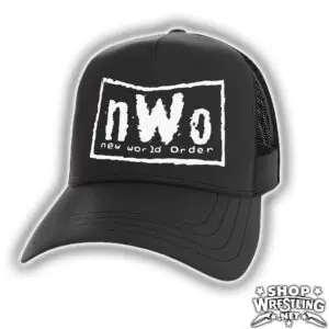 Retro nWo black trucker hat inspired by WCW’s New World Order era. Adjustable fit, breathable mesh back, and timeless wrestling style.