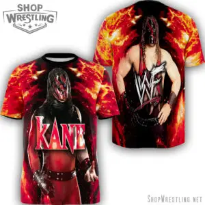 From fire to dominance, Kane defined an era. This full-print WWE shirt honors the Big Red Machine with bold Attitude Era visuals.