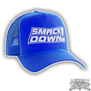 WWE SmackDown retro hat in classic blue with an adjustable fit and timeless wrestling style. Great for live events, watch parties, and collectors.